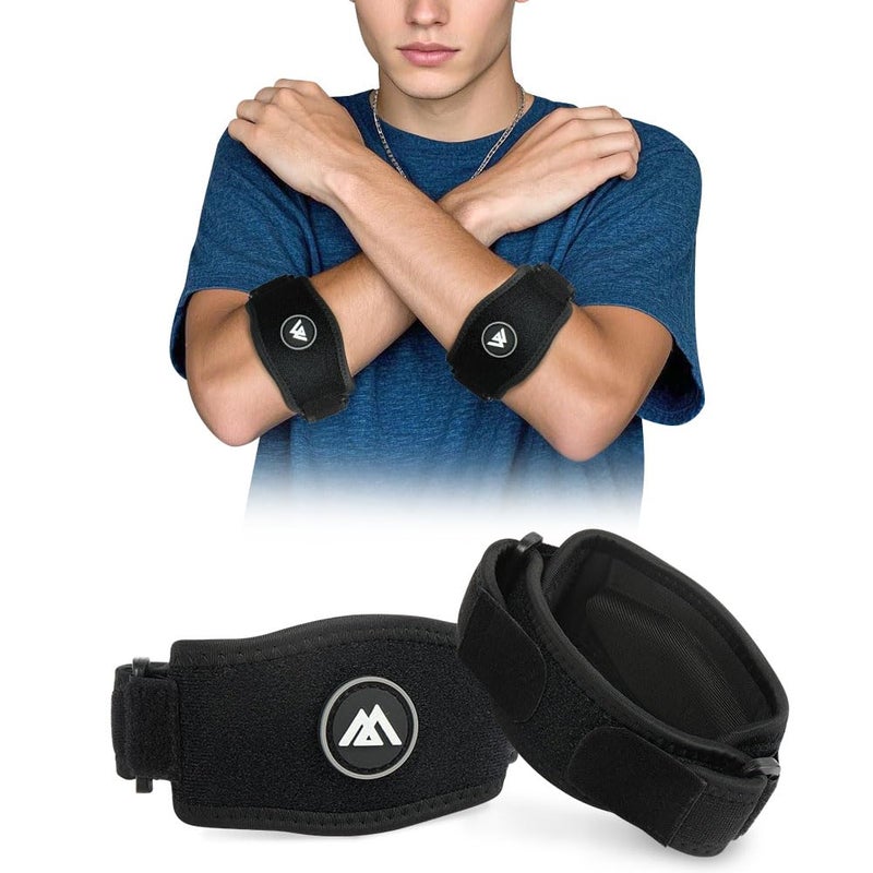 flintronic Tennis Elbow Support Strap, 2 Pack Golfers Elbow Support for Men & Women, Adjustable Elbow Brace with Compression Pad for Tennis & Golfer's Elbow Pain Relief (Black)